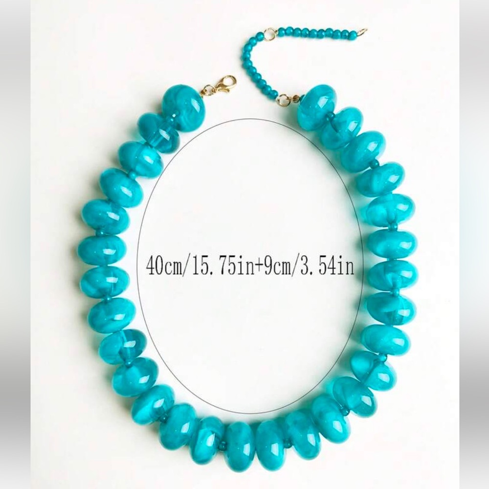 New Elegant Turquoise Blue Statement Beaded Resin Necklace - Picture 4 of 13